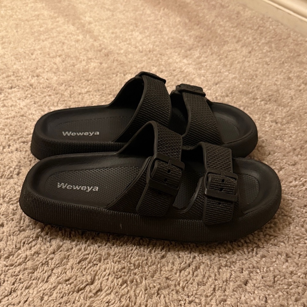 Amazon Women's Black Dual Strap Slide Sandals